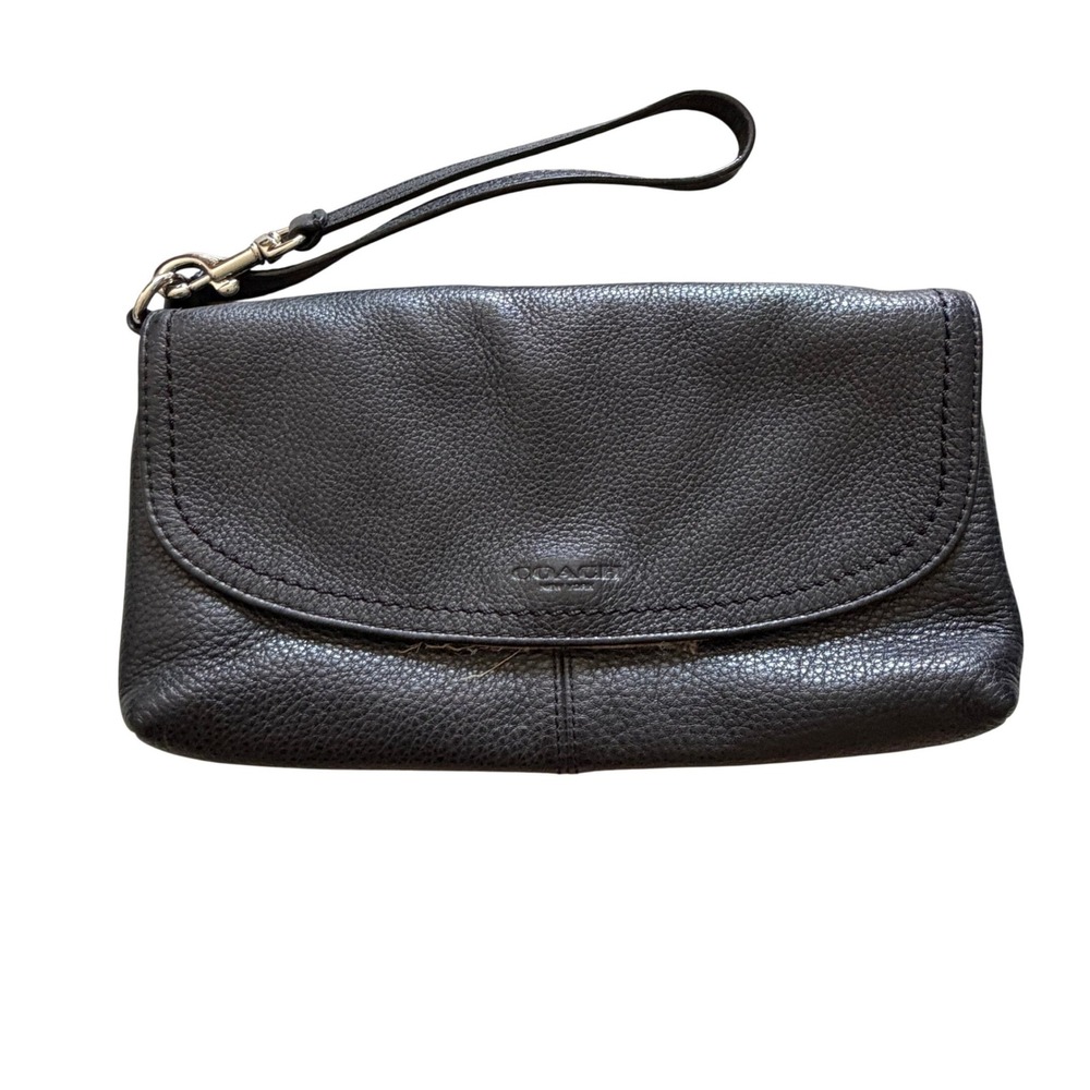 VTG Coach Park Wristlet Womens Small Black Pebbled Leather Magnetic Snap Wallet